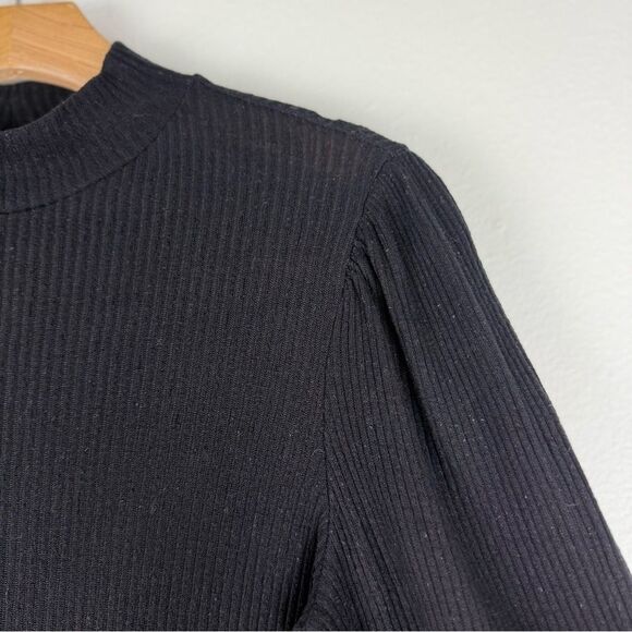 Reformation Black Ribbed Puff Shoulder Long Sleeve Womens Size XS/S - Picture 6 of 11